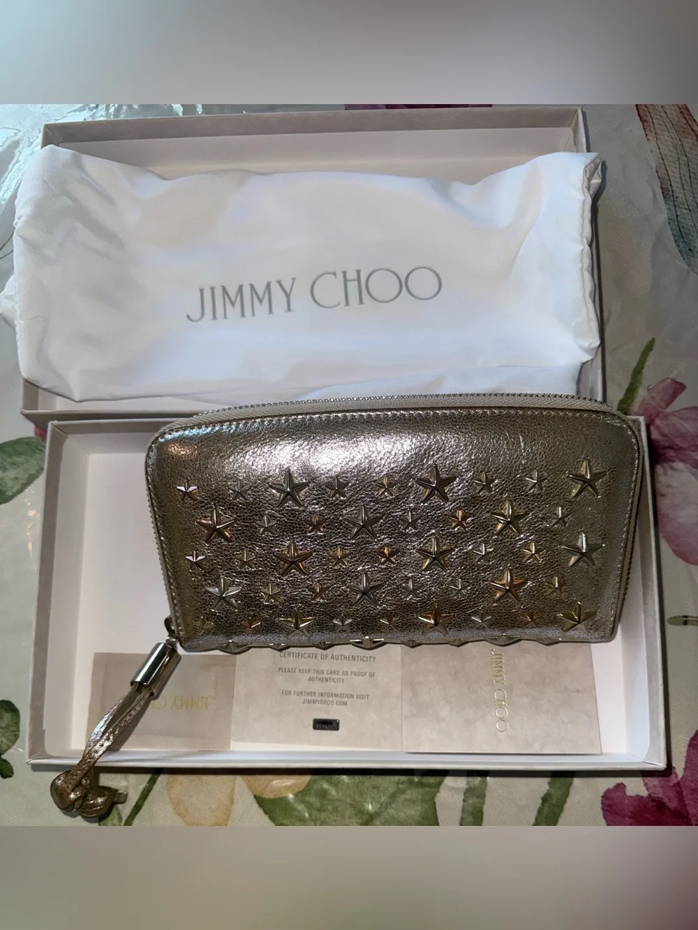 Jimmy Choo Metallic Star-Embellished Wallet- gold Color / gold tone hardware